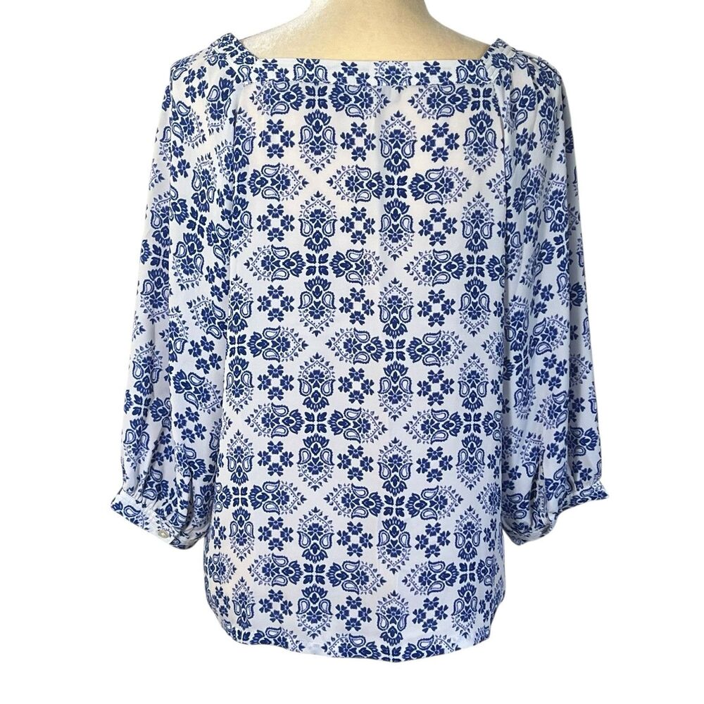 Loft Women’s Blouse Square Neck Small Blue White Floral Semi sheer - Picture 2 of 13